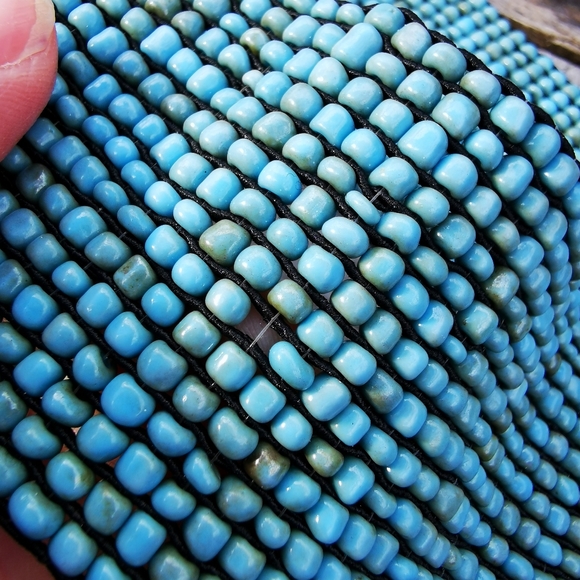 Beaded Turquoise Stretchy Belt with Wooden Hook Clasp Buckle - Picture 11 of 14